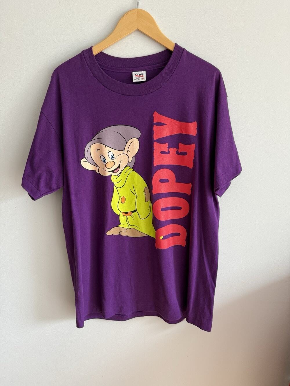 Vintage 90s DOPEY SEVEN DWARFS CLASSIC DISNEY CARTOON BIG PRINT T-SHIRT SZ XL